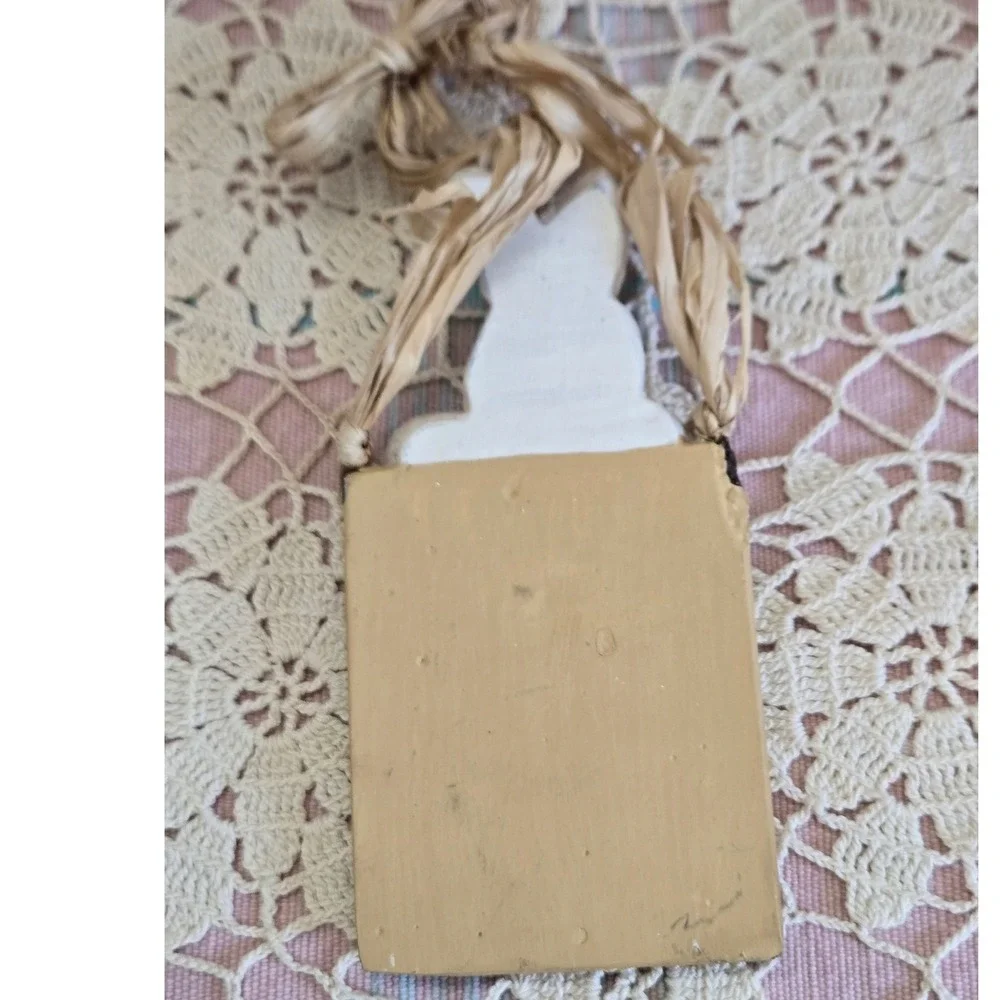 Easter Bunny Seed Packet Ornaments Hanging Set‎ 3 Raffia Bow Resin Rustic